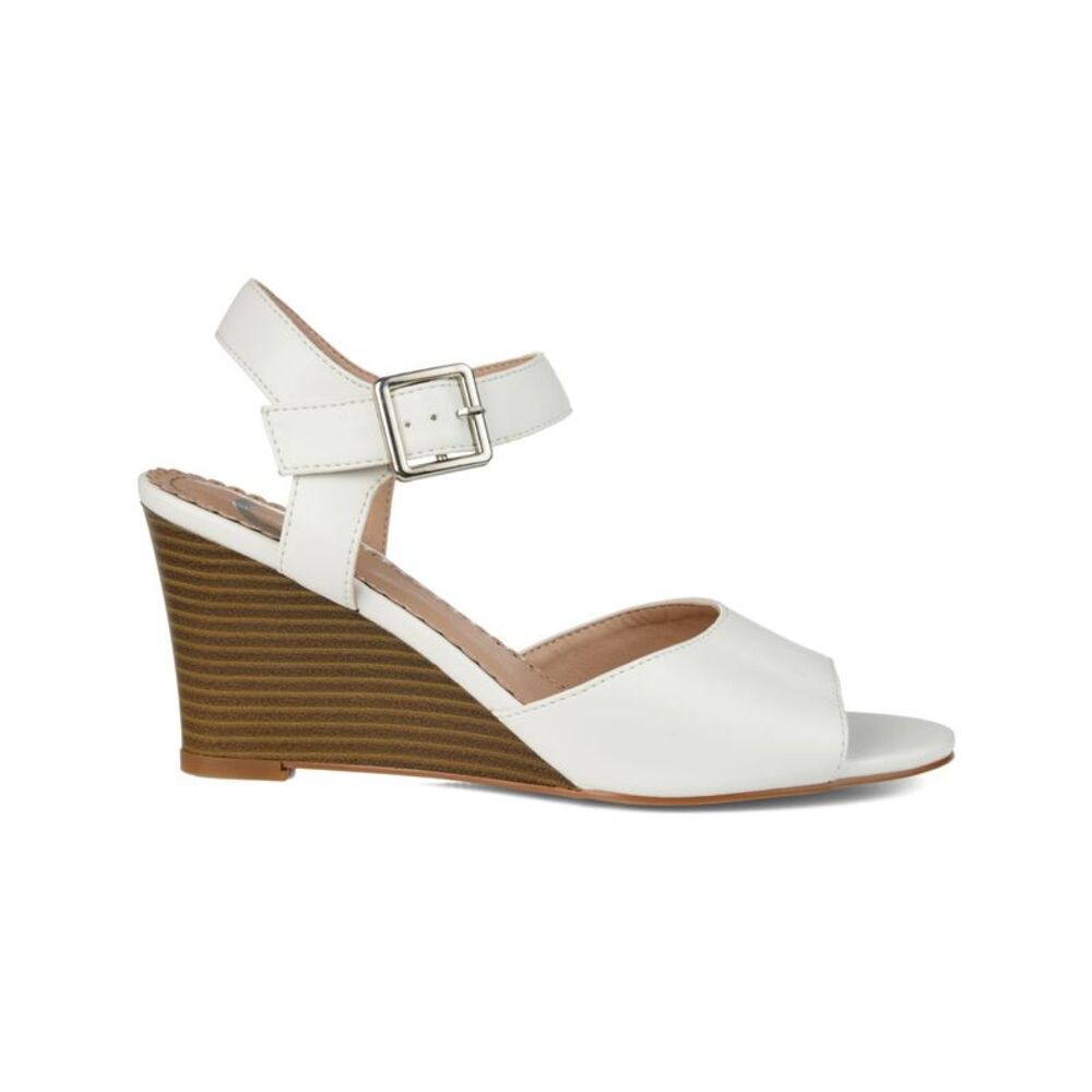 JOURNEE COLLECTION Womens White Stretch Ricci Round Toe Wedge Sandals 10 M - Picture 4 of 4